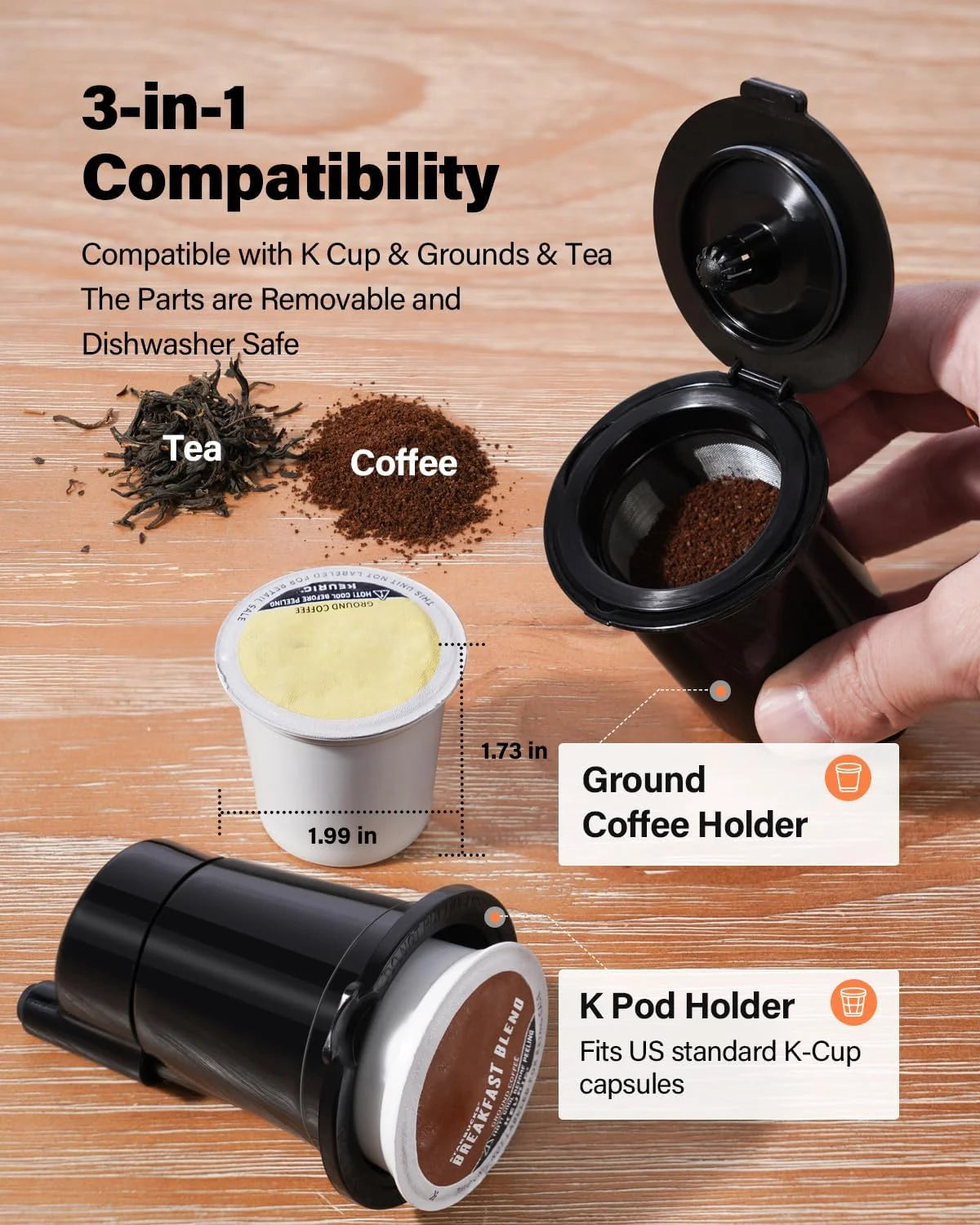 SHARDOR Coffee Maker Hot & Iced With Bold Setting,Single Serve Coffee Maker For K Cup And Grounds???52 Oz Removable Water Tank,6-14 Oz Brew Sizes,One Cup Kcup Coffee Machine With Reusable Filter, Black