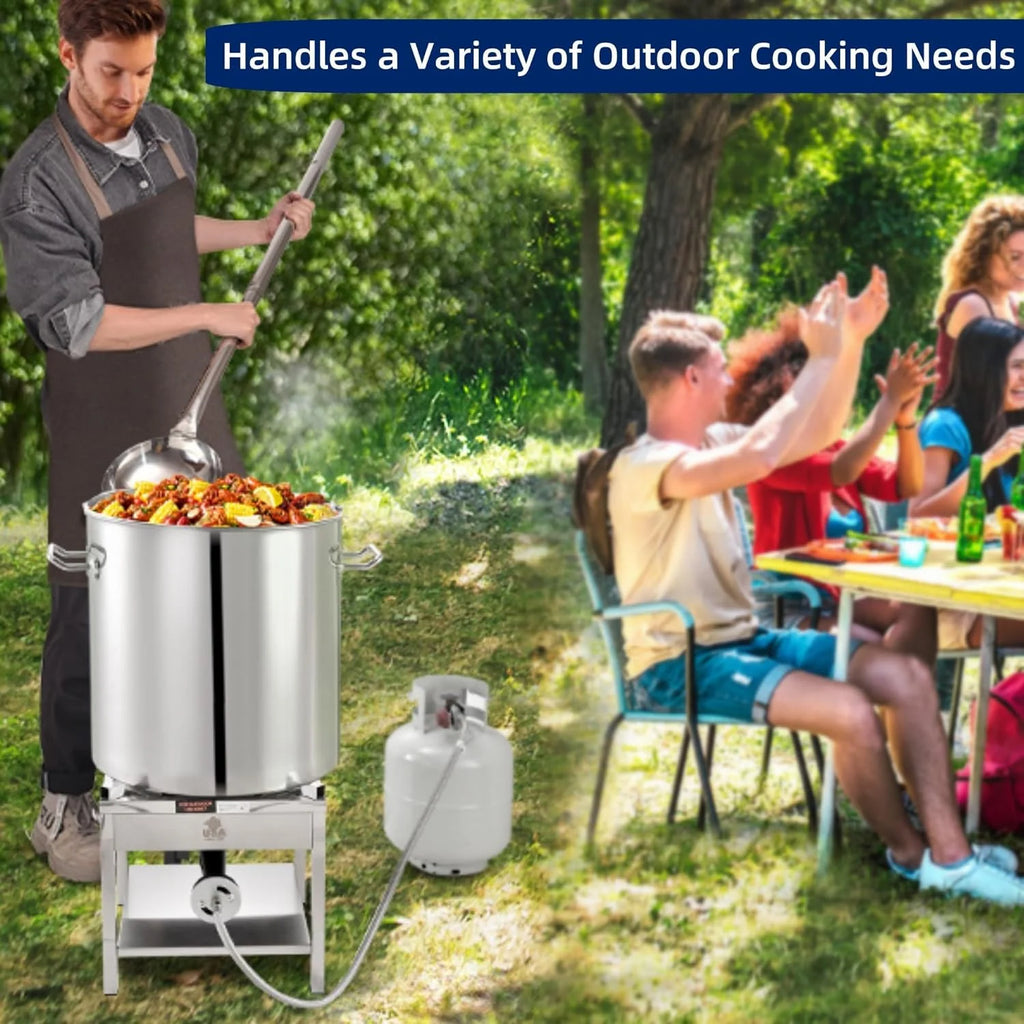 64QT Stainless Steel Seafood Boiling Kit, 200,000BTU Propane Burner And Crawfish Boil Pot w/Basket and Steamer Rack, For Outdoors Cooking and Steaming, Large Turkey Fryer Pot, Lobster Shrimp Pot