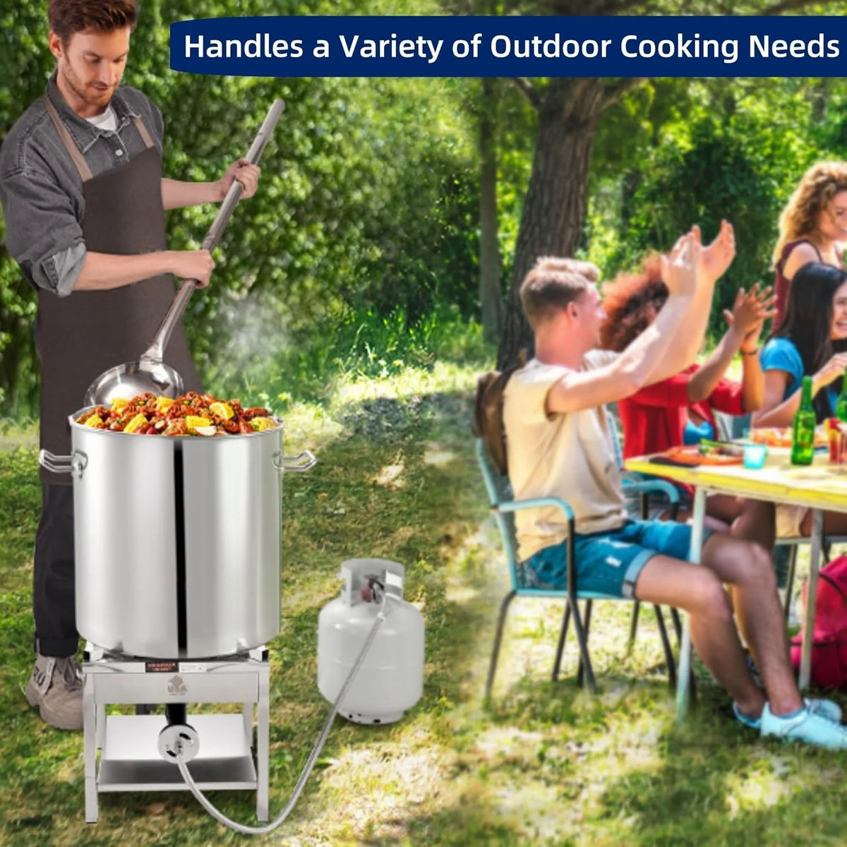 64QT Stainless Steel Seafood Boiling Kit, 200,000BTU Propane Burner And Crawfish Boil Pot w/Basket and Steamer Rack, For Outdoors Cooking and Steaming, Large Turkey Fryer Pot, Lobster Shrimp Pot
