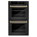 ZLINE 30 in. Autograph Edition Professional Convection Double Wall Oven with Air Fry and Self Clean in Black Stainless Steel with Champagne Bronze Handles (WADBZ-30-CB)