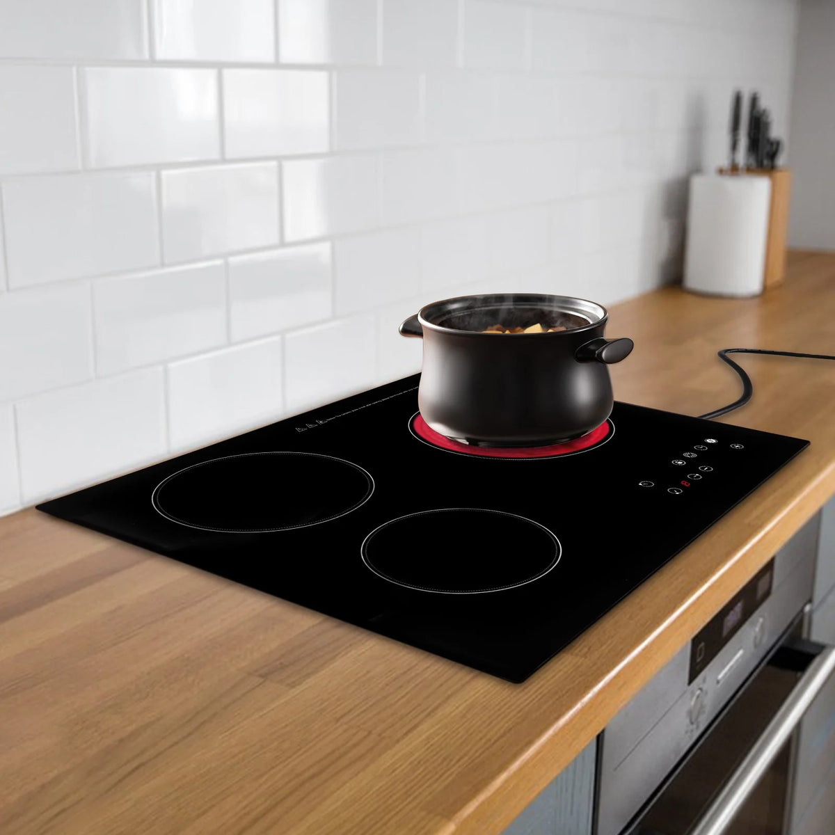 Electric Ceramic Cooktop, 24inch 3 Burners Electric Cooktop with Time Adjustable Function 9 Heating Levels Electric Stove Top