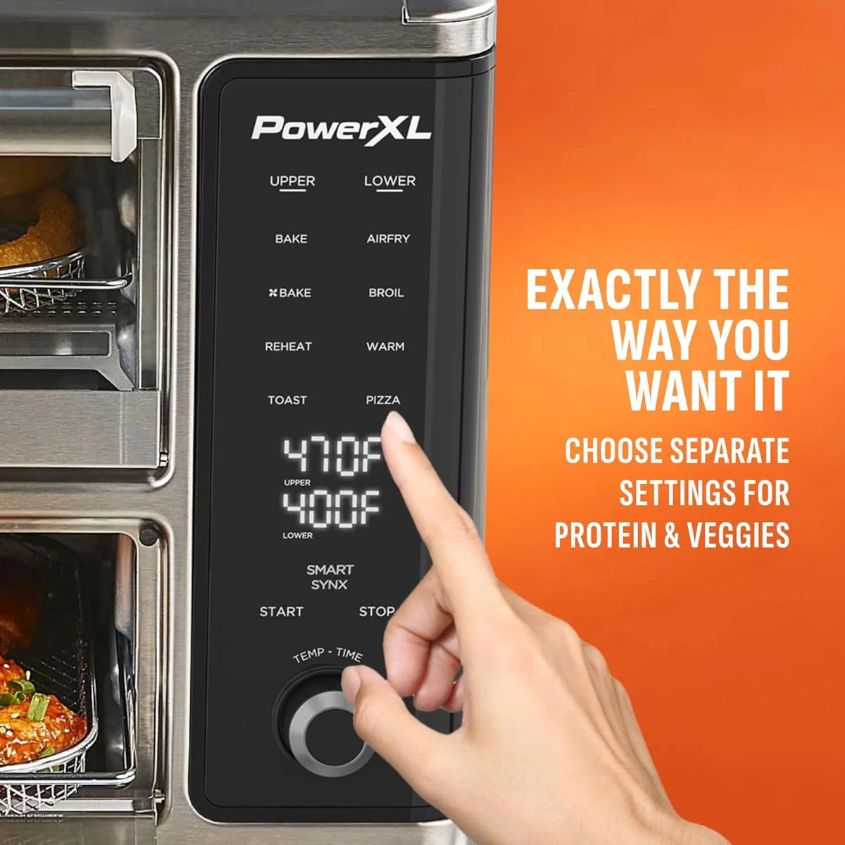 PowerXL SmartSynx Dual Door Oven, 8 Quick-Touch Cooking Presets including Air Fry, Toast, Bake, Broil, Reheat and More Cook 2 Different Foods at the Same Time, Large Capacity & Adjustable Temperature