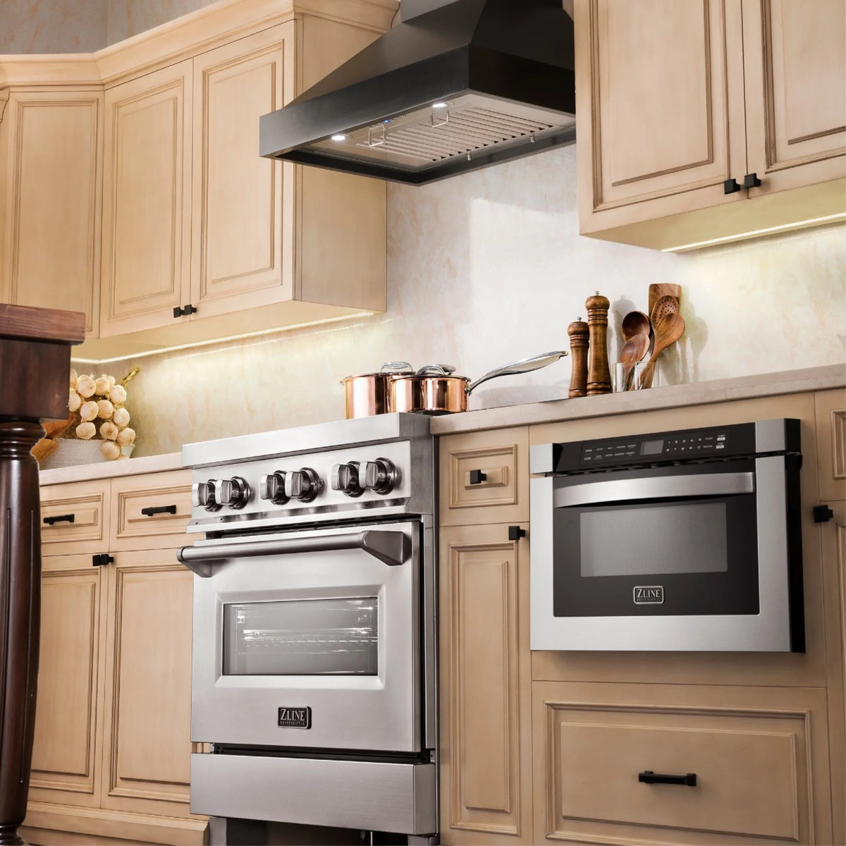 ZLINE 30 in. Wooden Wall Mount Range Hood in Black - Includes Motor