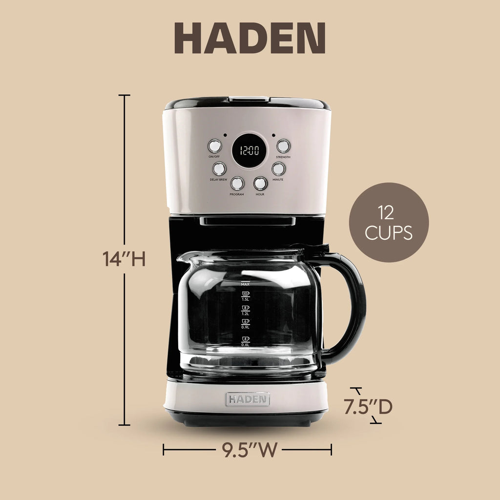 Open Box Haden Coffee Machine 12 Cup Programmable Drip CoffeeMaker Putty/Chrome