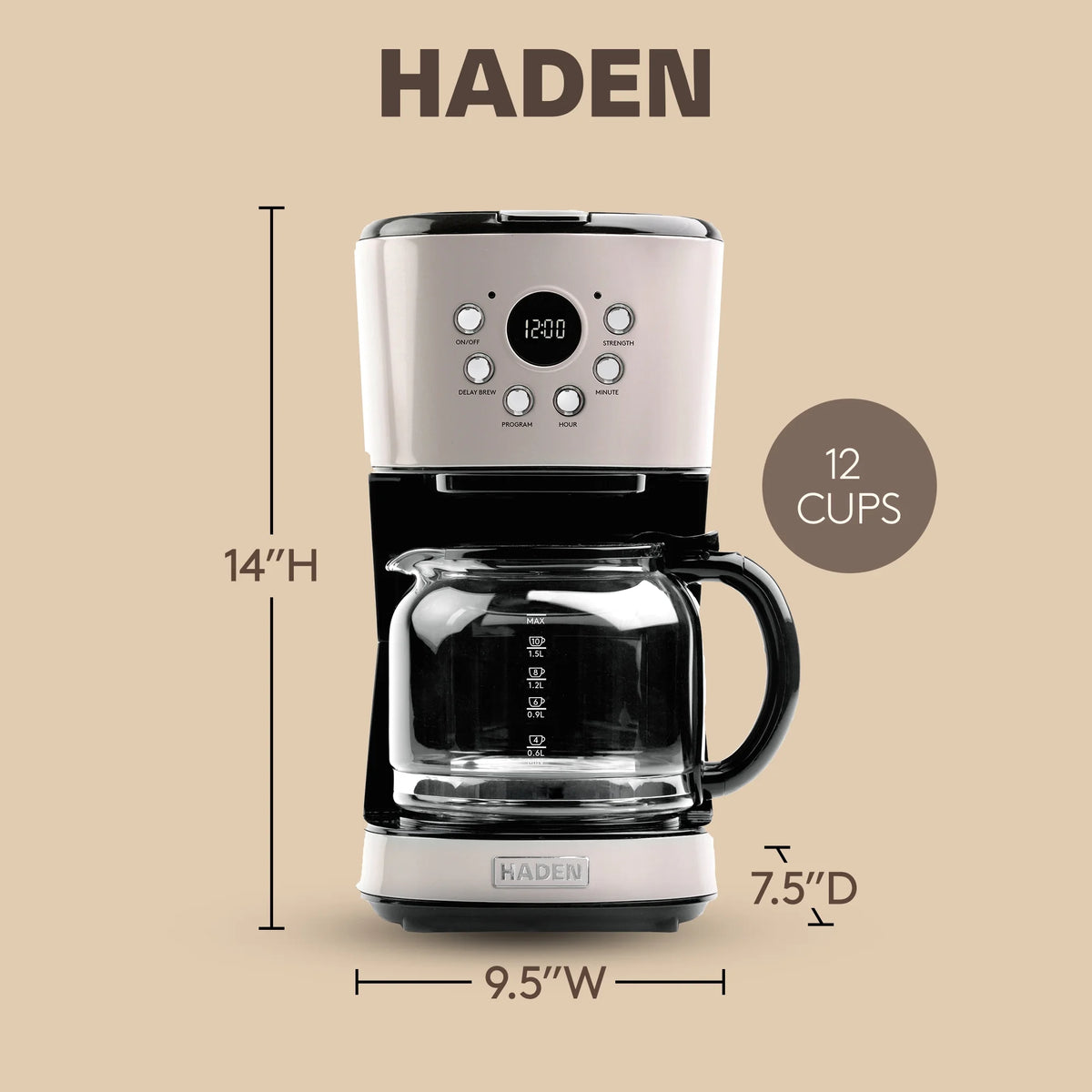 Open Box Haden Coffee Machine 12 Cup Programmable Drip CoffeeMaker Putty/Chrome