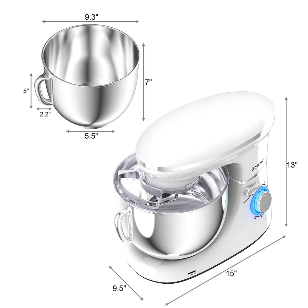 Costway 6.3 QT Tilt-Head Food Stand Mixer 6 Speed 660W wIth Dough Hook, Whisk & Beater Black