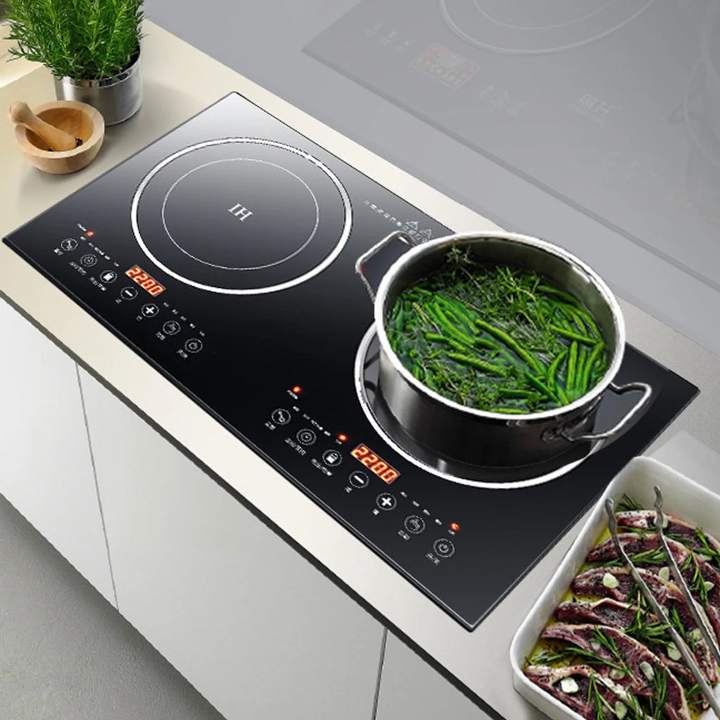 DERCLIVE Electric Ceramic Stove Induction Cooktop, Electric Stove 2 Burner Electric Burner Countertop Infrared Induction Cooker Home Cooktop Cooking Furnace,2200W  2200W