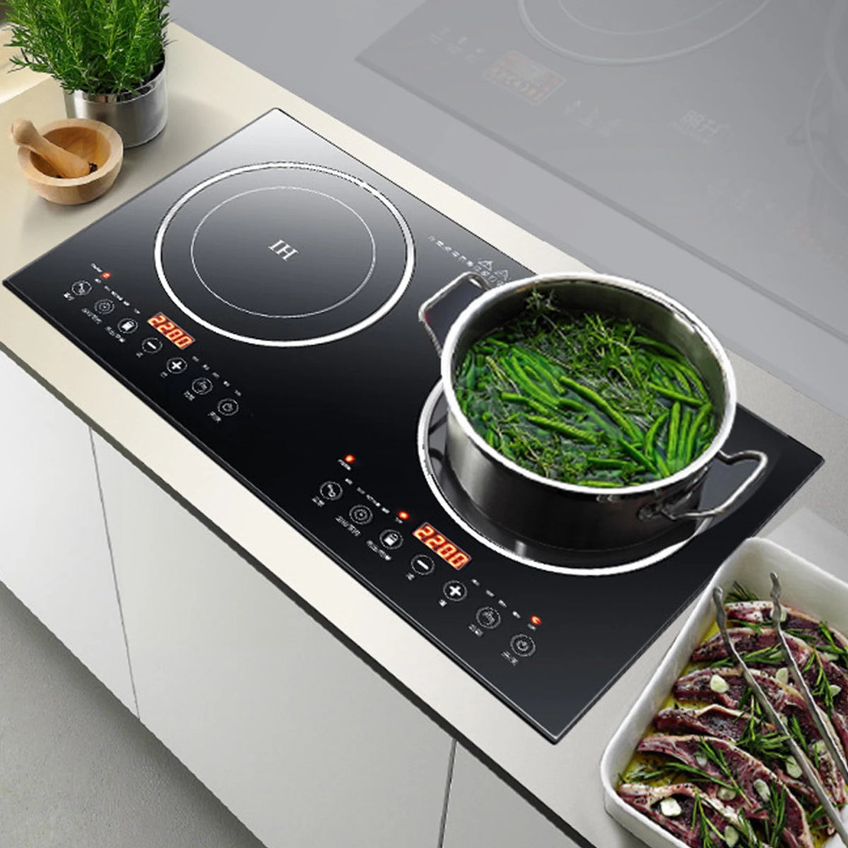 DERCLIVE Electric Ceramic Stove Induction Cooktop, Electric Stove 2 Burner Electric Burner Countertop Infrared Induction Cooker Home Cooktop Cooking Furnace,2200W  2200W