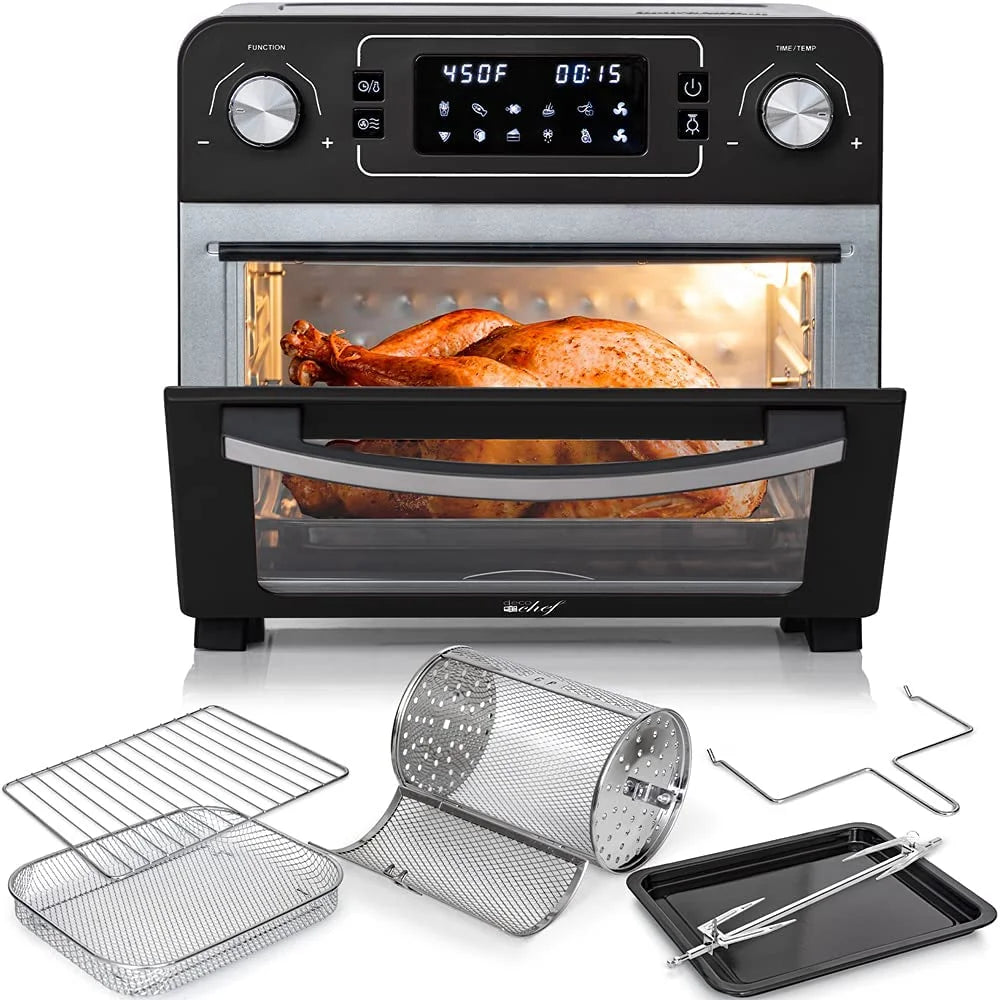 Restored Deco Chef TQAIRGUN 24QT Stainless Steel Countertop Toaster Air Fryer Oven with Accessories Black (Refurbished)
