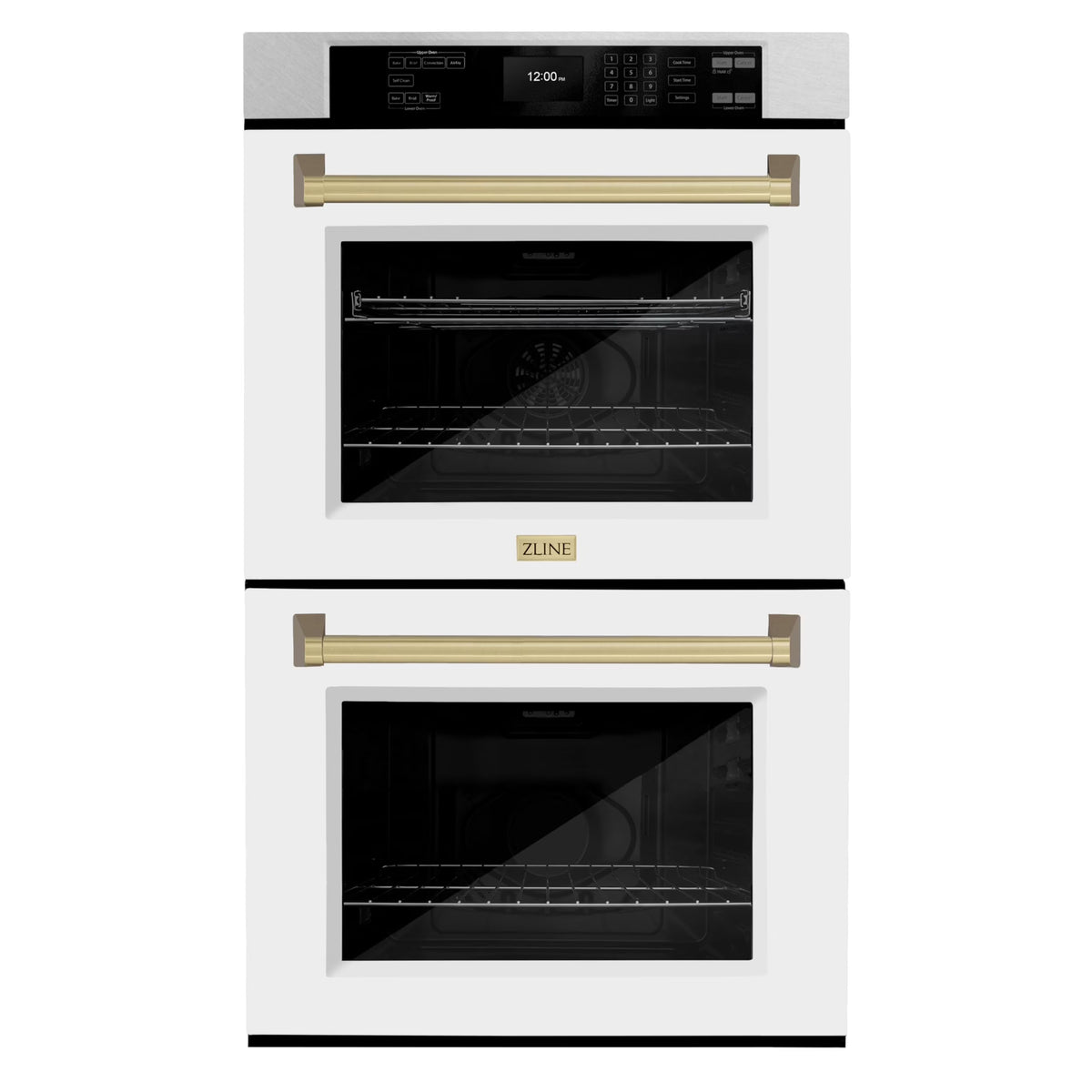 ZLINE 30 in. Autograph Edition Professional Convection Double Wall Oven with Air Fry and Self Clean in DuraSnow Stainless Steel with White Matte Doors and Champagne Bronze Handles (WADSZ-WM-30-CB)