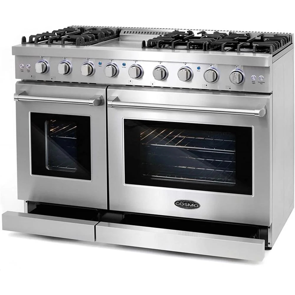 Cosmo 48" Double Oven Gas Range & Range Hood & Dishwasher Set - Liquid Propane