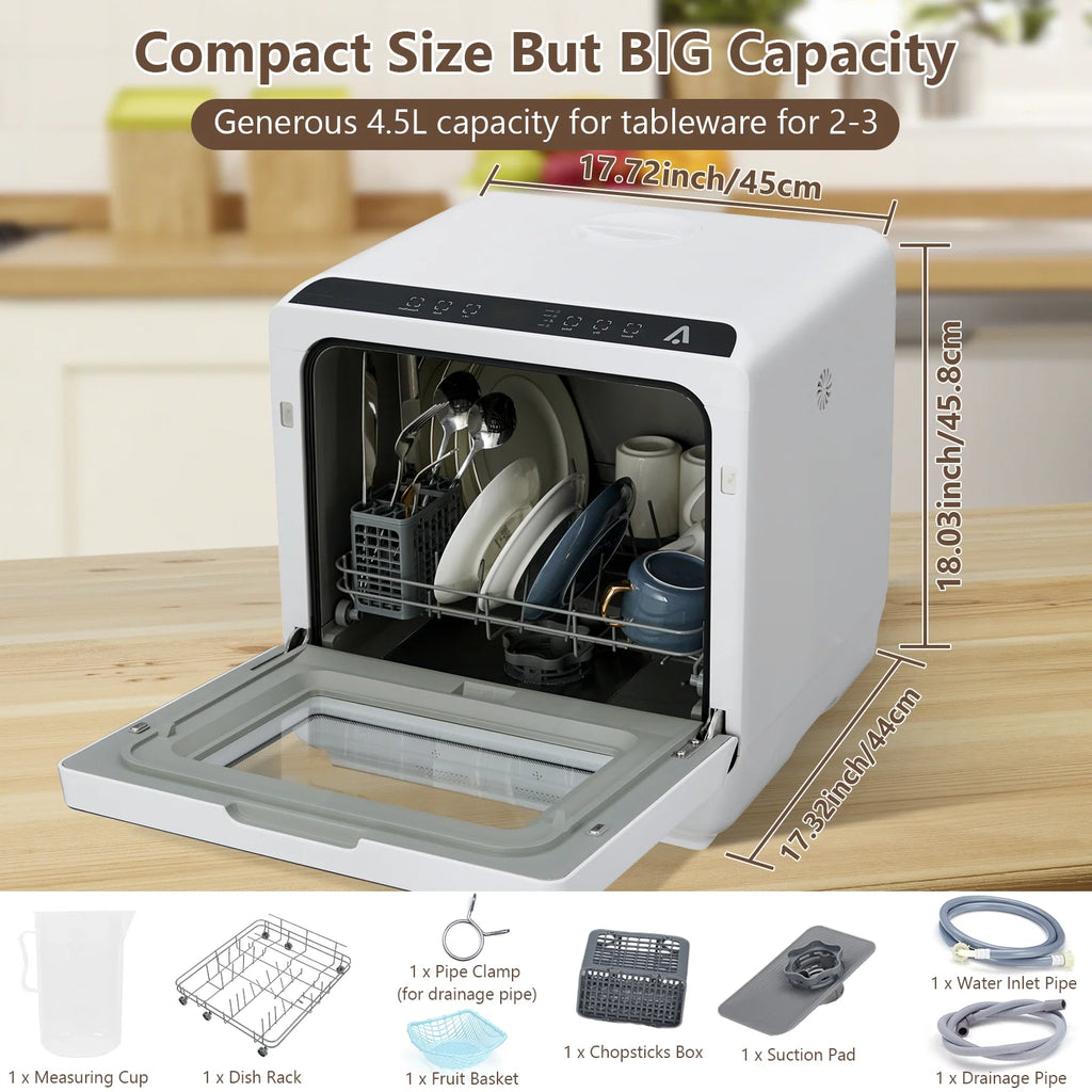 Danolapsi Portable Dishwasher,Countertop Dishwasher with 5L Water Tank, Dual Sprays,5 Programs,149�?High Temp & Air Dry, Mini Dishwasher for RVs & Apartments