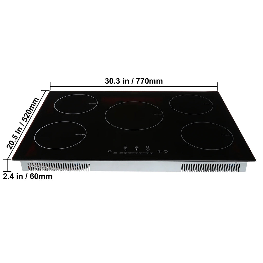 KFFKFF Induction Cooktop, 5 Heating Elements, 30'' Electric Stove, Integrated Magnetic Cooktop 9200W, 9 Heat Settings, LED Touch Display with Child Safety Lock & Overheat Protection