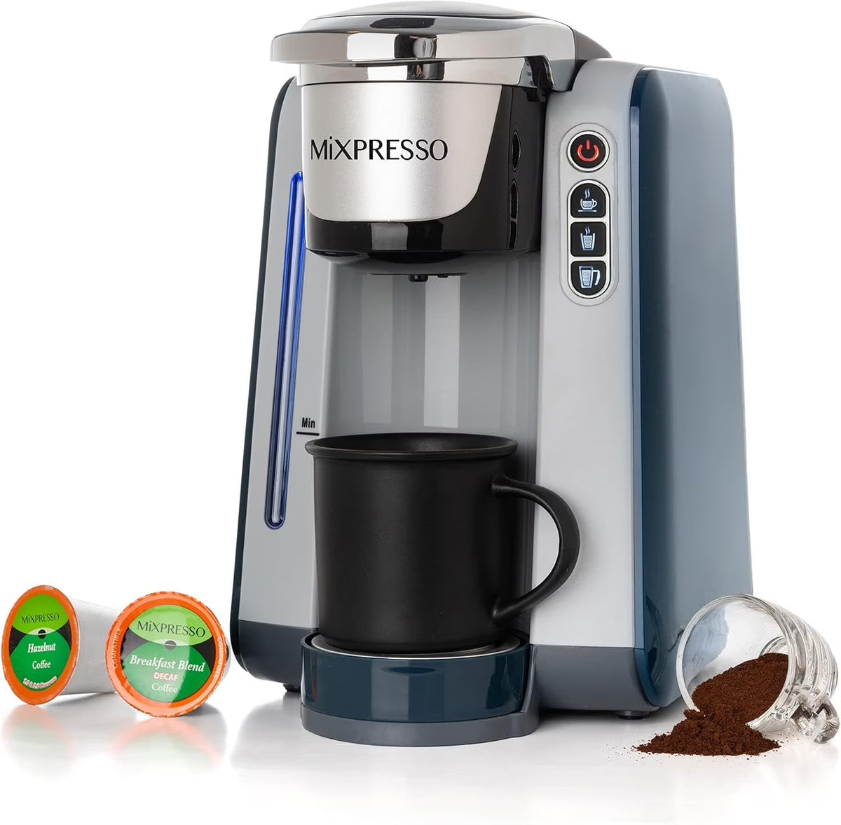 Mixpresso Single Cup Coffee Maker Compatible With 1.0 & 2.0 Single Cup Pods, Removable 45oz Water Tank, Quick Brewing with Auto Shut-Off, One Touch Function (Red/Black)