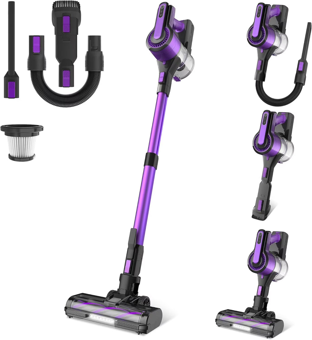 POWEART Cordless Vacuum Cleaner, 30Kpa 350W Powerful Stick Vacuum, 8 in 1 Self-Standing Rechargeable Battery Vacuum Up to 55min Runtime, Lightweight Cordless Vacuum for Pet Hair Hard Floor Carpet