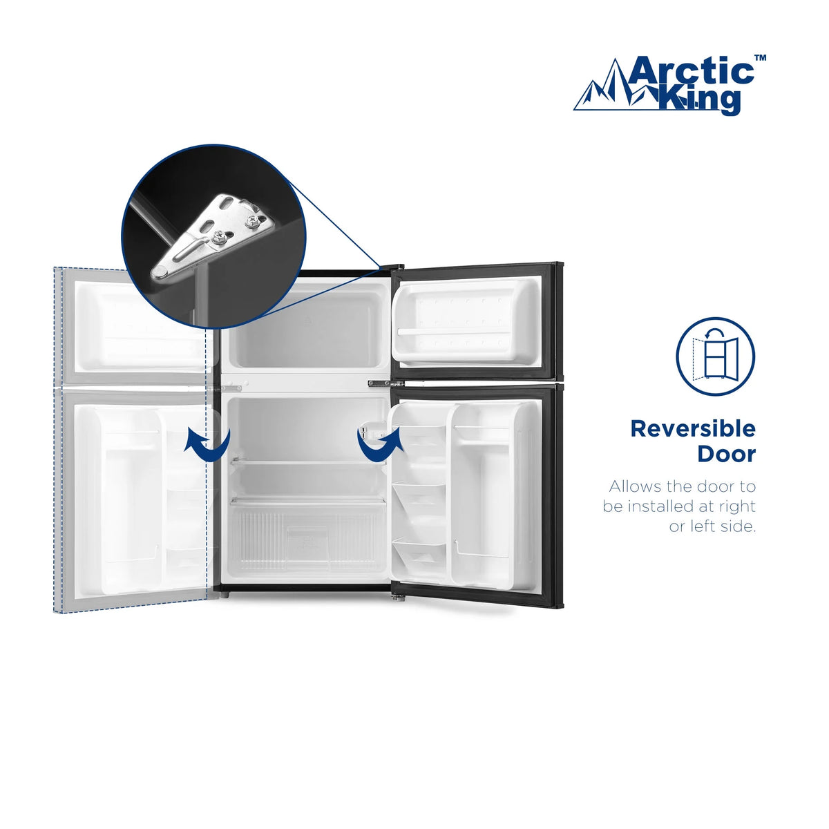 Arctic King 3.2 Cu ft Two Door Mini Fridge with Freezer, Stainless Steel, E-Star
