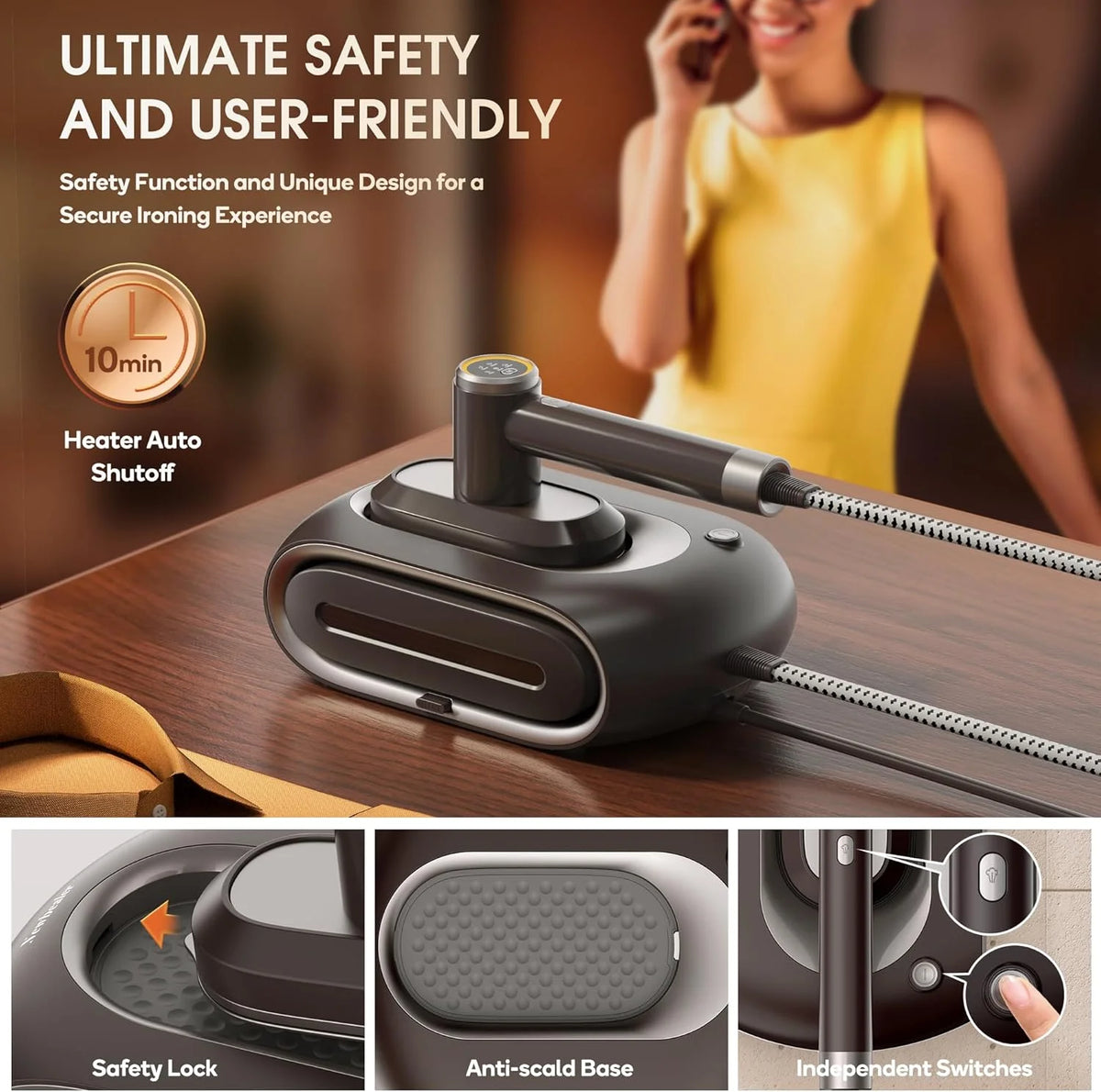 Newbealer Steamer for Clothes,2-in-1 1550W Turbocharged Garment Steamer & Iron ,3 Levels Smart Control Steaming,1.2L Detachable Tank,Auto Shut-Off,Self-Cleaning,Innovative Storage: Hang or Wall Mount