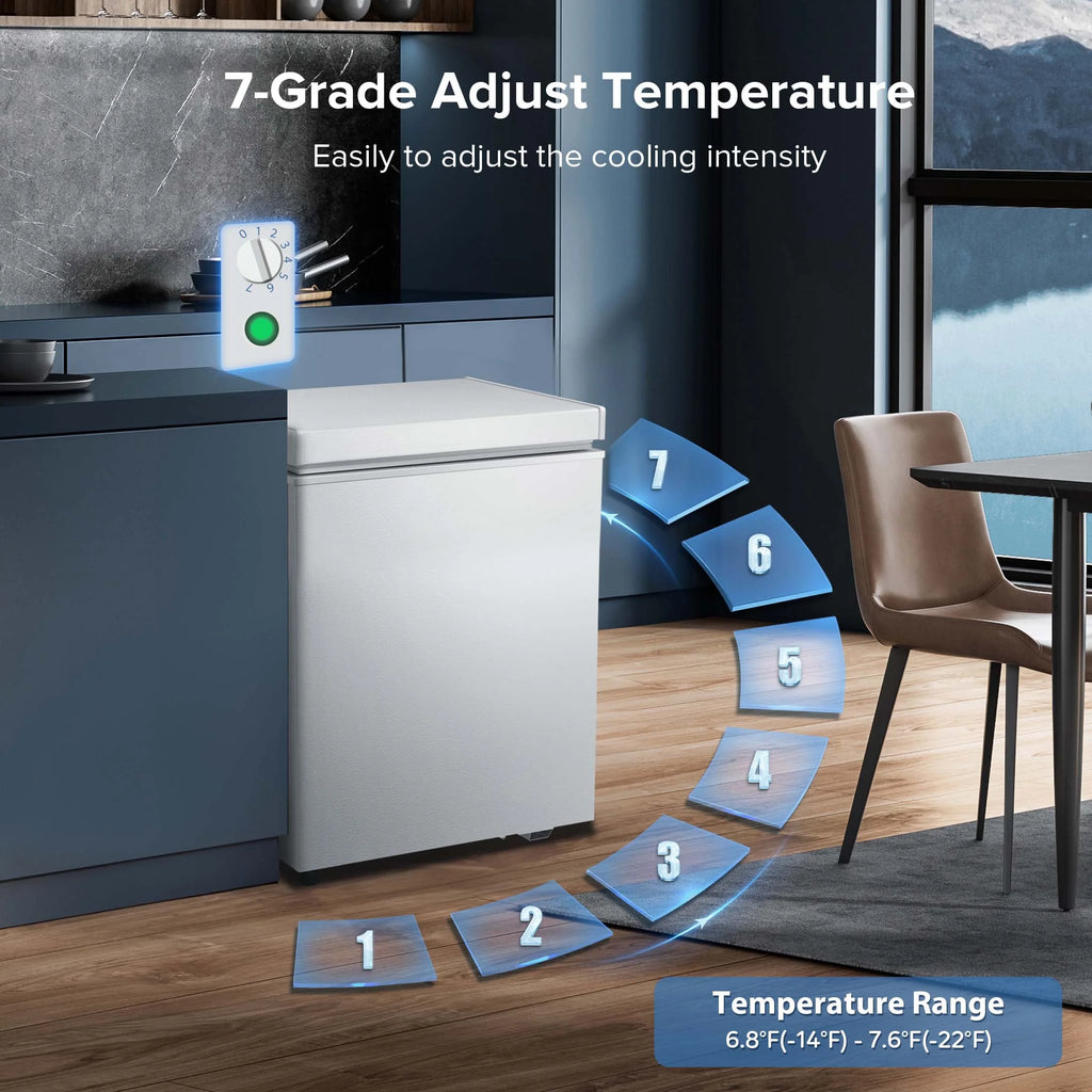 KNDKO 2.8cu.ft Chest Freezer, Freestanding Top Open Door Mini Freezer with Adjustable 7 Thermostat, Removable Basket and Bottom Defrost Water Drain for Apartment/Home, White