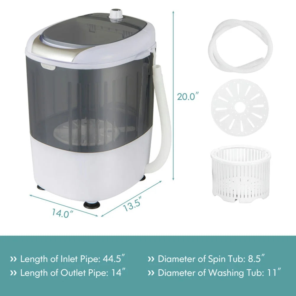 Barara King Washing Machine, Laundry Washer, Portable Mini Washing Machine Semi-Automatic Washer and Spinner Combo with Single Tub-Gray