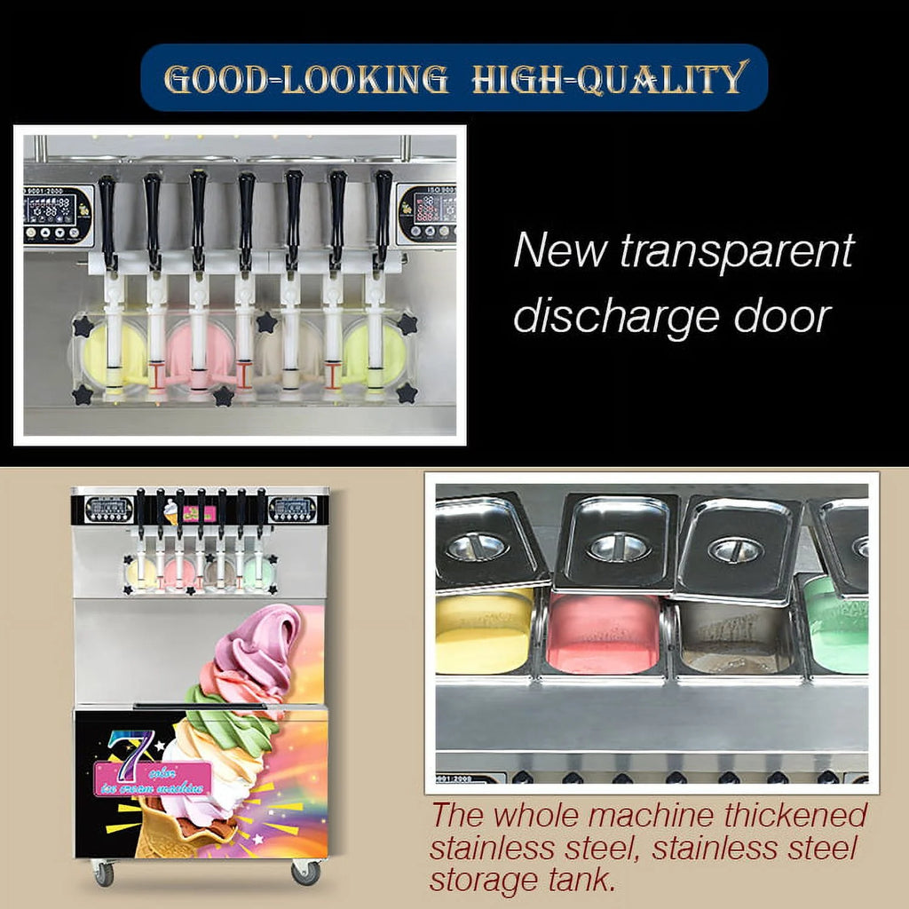 Kolice Commercial ETL 7 Flavors Soft Serve Ice Cream Machine,Frozen Yogurt Ice Cream Maker-Transperant Dispenser,Upper Tanks Coolated