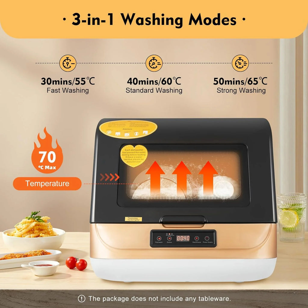 1200W Kitchen Countertop Dishwasher, Portable Mini Dishwashe 360�� Streak-Free Deep Cleaning, 4 Washing Programs Automatic Dish Washing Machine for Home, Apartment, Black