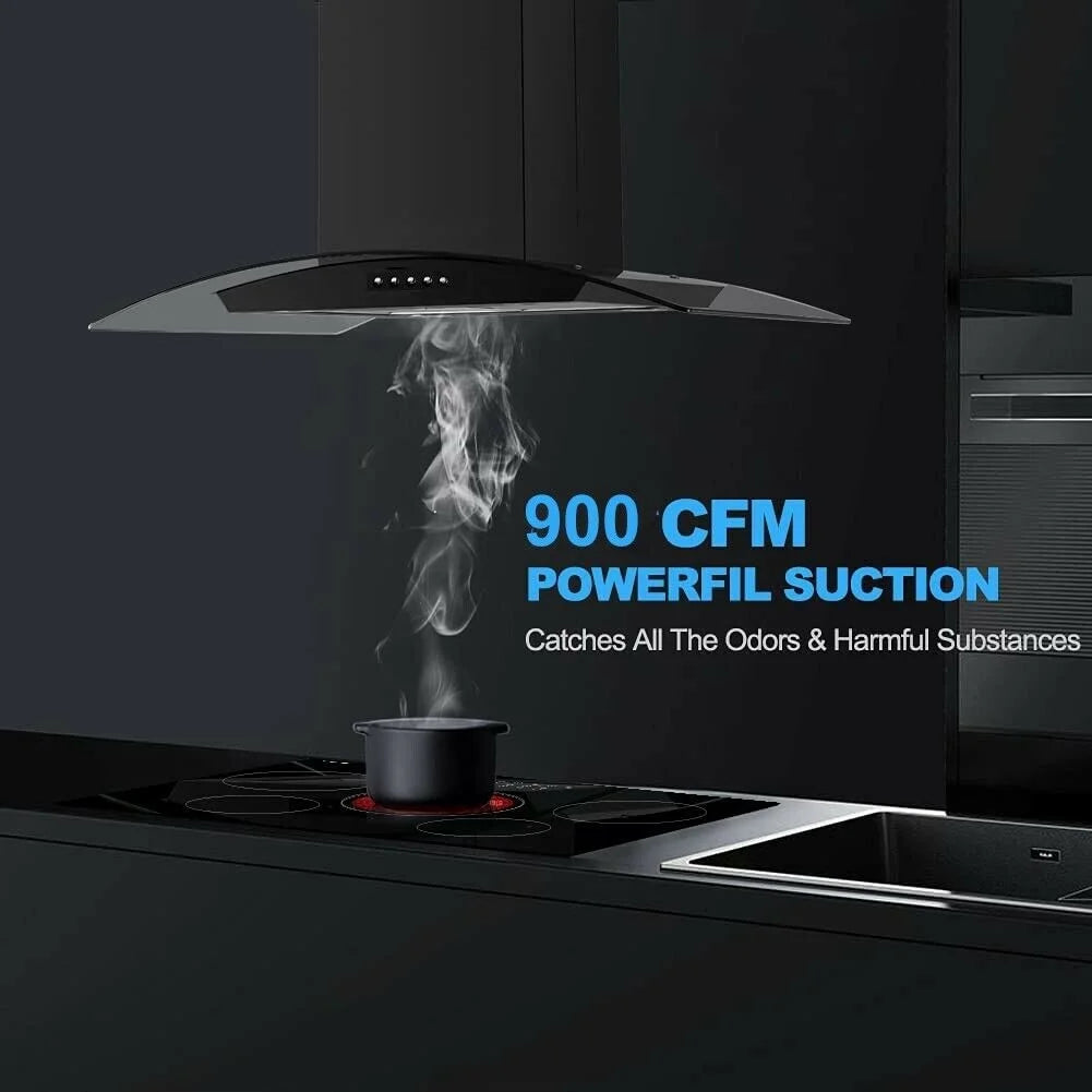 "Joeaonz 30"" Island Mount Range Hood, Stainless Steel, LED Bulbs, Easy-Clean Filters, 120V"