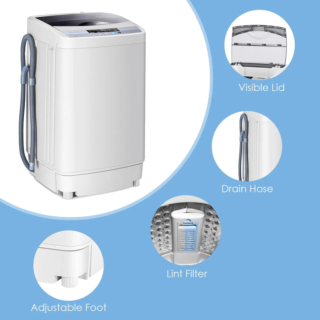 Giantex Full-Automatic Washing Machine, 1.34 Cu.ft Compact Washer w/10 Programs, 8 Water Levels & LED Panel, 9.92 Lbs Capacity Portable Cloth Washer and Spinner w/Drain Pump