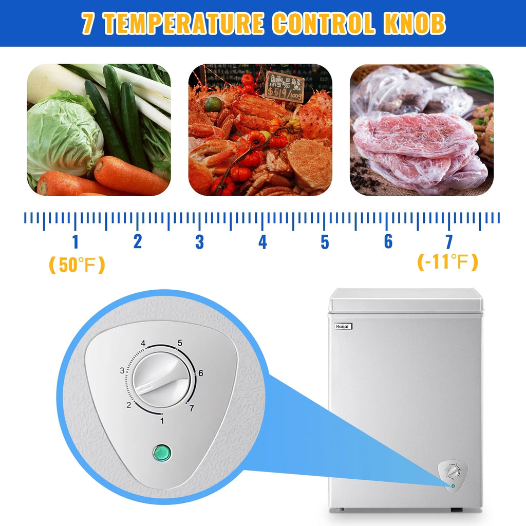 WANAI 5.0 Cu.ft Compact Freezer, Fast Cooling, Top Door Design, Energy-Efficient Deep Freezer White