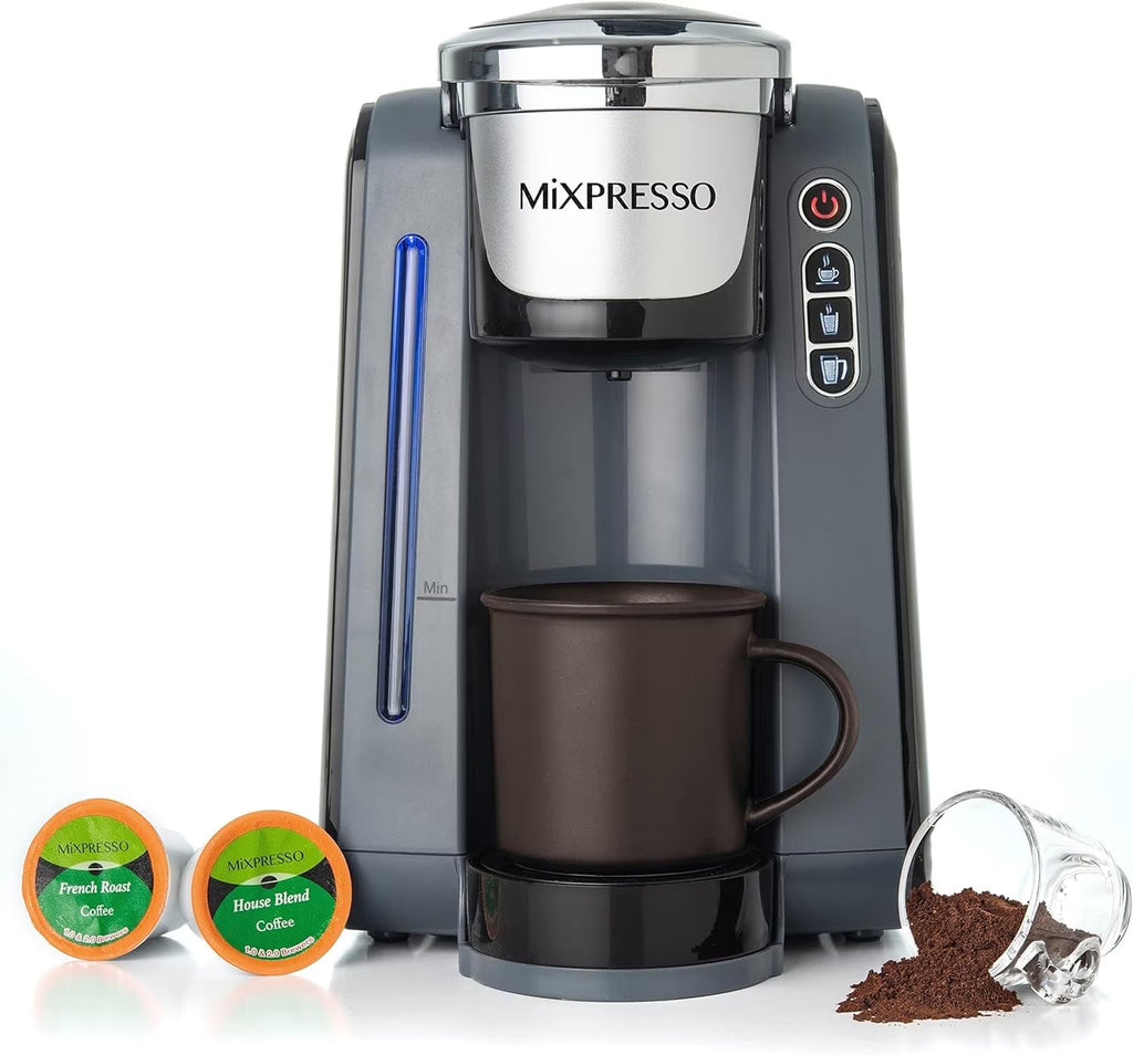 Mixpresso Single Cup Coffee Maker Compatible With 1.0 & 2.0 Single Cup Pods, Removable 45oz Water Tank, Quick Brewing with Auto Shut-Off, One Touch Function (Red/Black)
