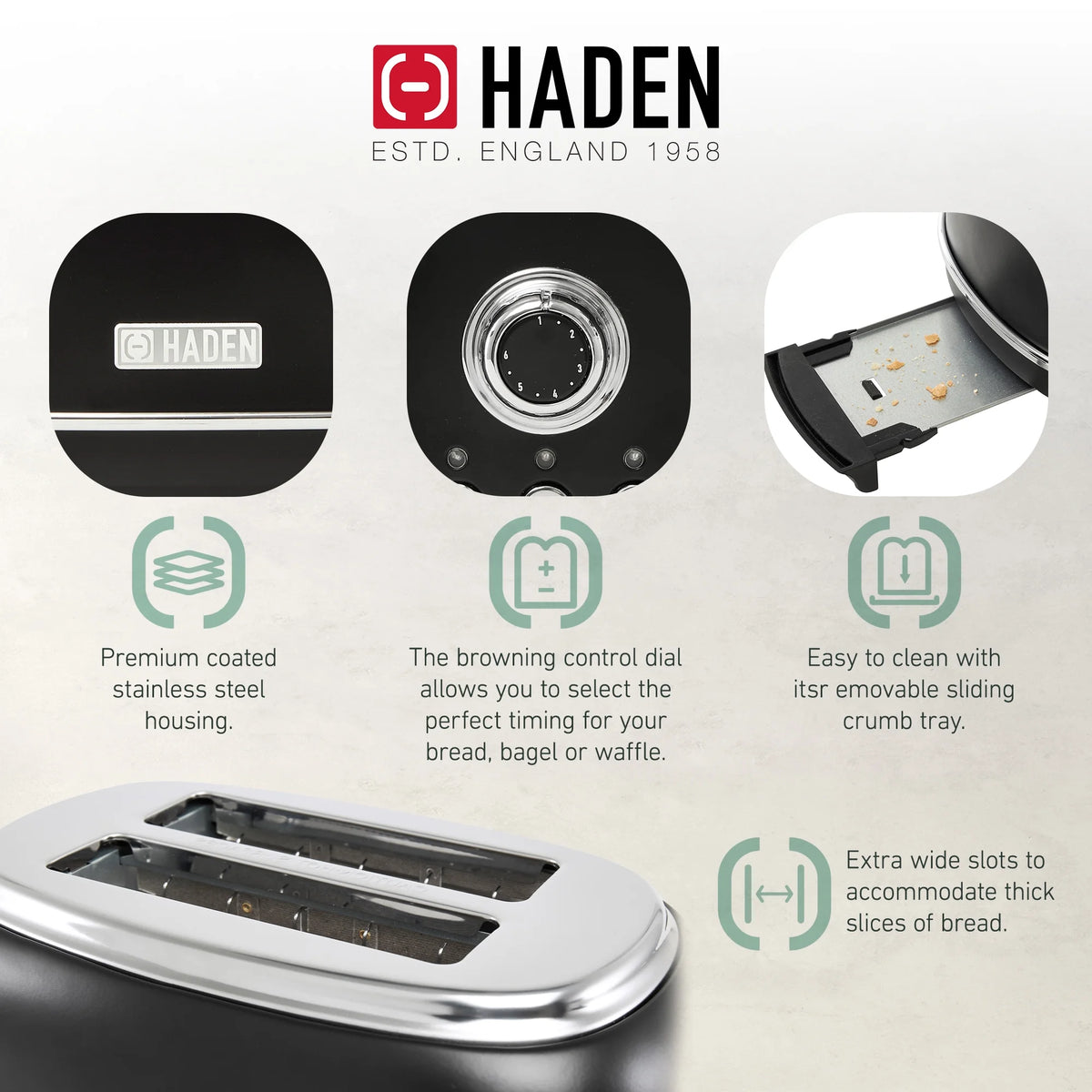 Haden 12 Cup Coffee Maker with 2 Slice Stainless Steel Bread Toaster, White
