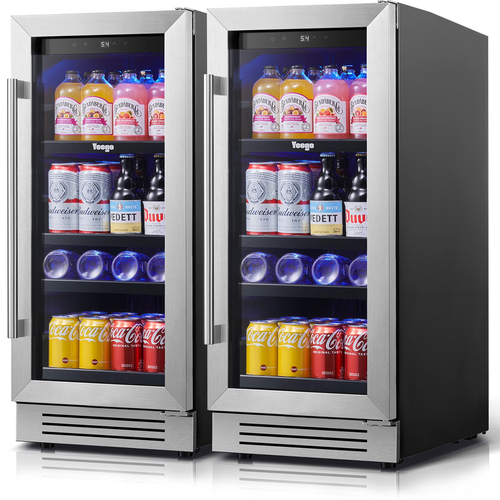 Yeego 30" Wine and Beverage Refrigerator,Two 15" Wine and Beverage Cooler Under Counter or Freestanding, Hold 33 Bottles and 80 Cans(Two Pack)