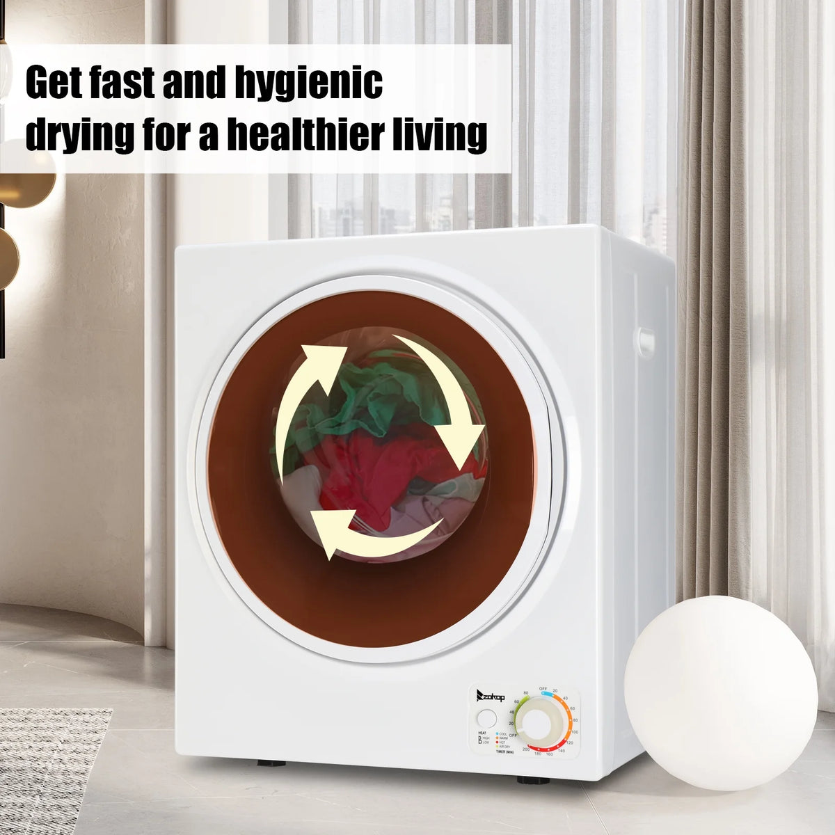 ZOKOP GYM25-78 Compact Portable Clothes Dryer, 1.6 cu ft Stainless Steel Drum, Mechanical Control, ETL Certified - Ideal for Small Apartments and RVs