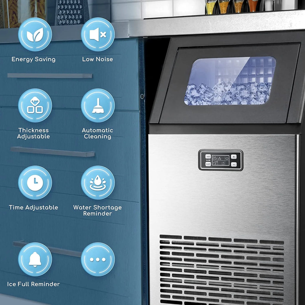 100Lbs/24H Commercial Ice Maker, 45 Cubes in 11 Mins, Stainless Steel, Auto Clean, Under Counter for Home/Bar Use�?Auseo
