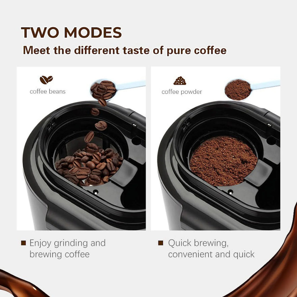 KAPAS Mini Automatic Coffee Machine With Grinding Function, Programmable Timer Mode and Keep Warm Plate,0.6L Capacity, 600W