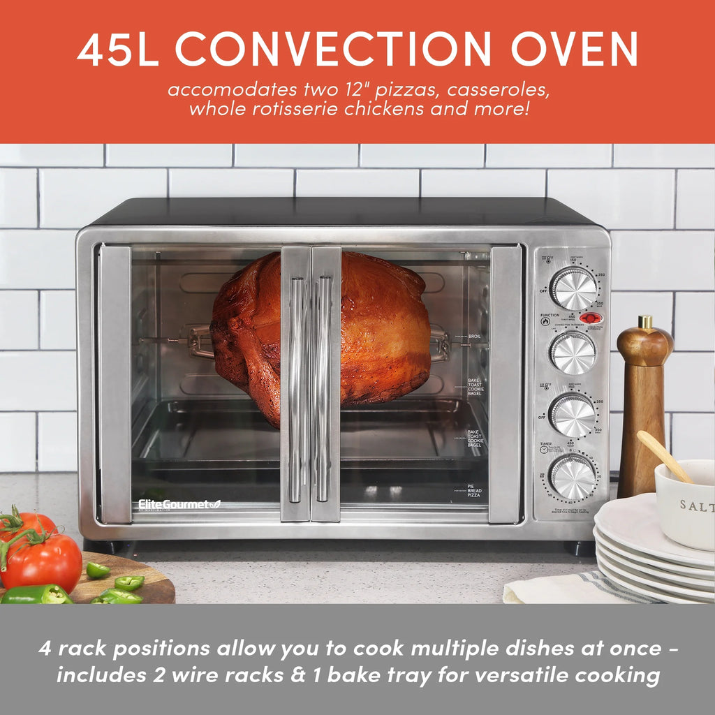 Elite Platinum Double Door Countertop Microwave Oven in Stainless Steel