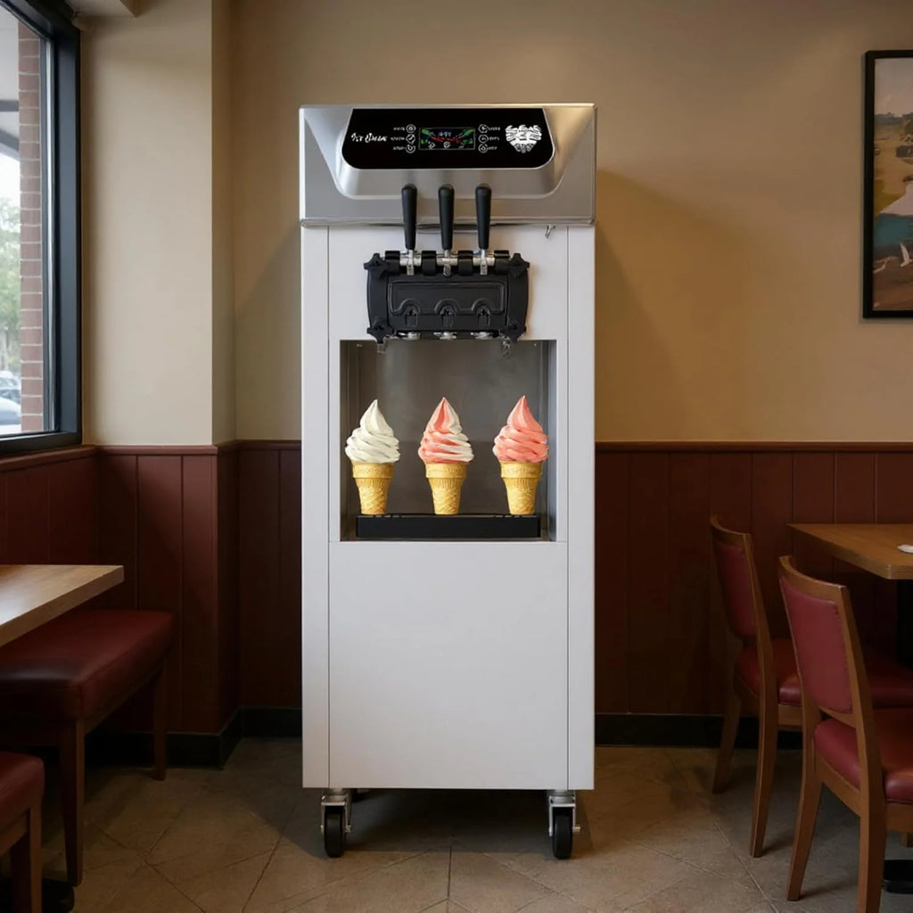 2200W Commercial Soft Ice Cream Machine 3 Flavors Clean Led Panel Perfect for Restaurants Snack Bar Supermarkets