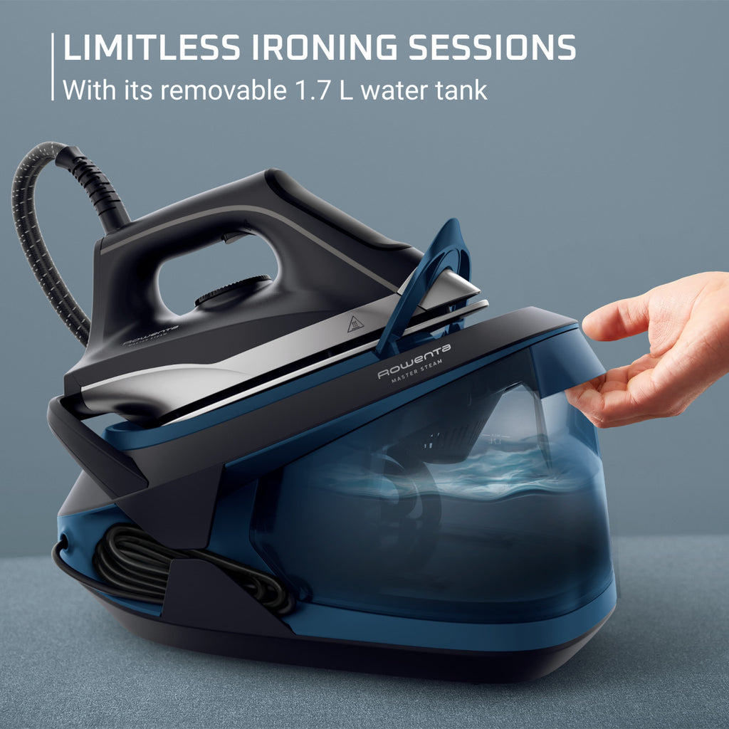 Rowenta Master Steam Station, 57 Oz Water Tank, Pump Technology for High Pressure Steam, Iron for Clothes, Black and Green, VR8332U1