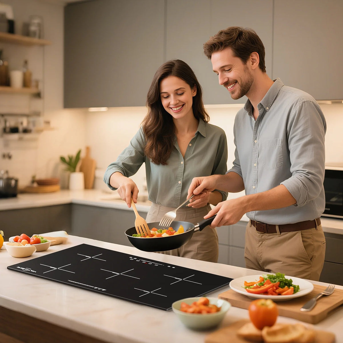 VoltCuisine Double/Dual Induction Cooktop 2 Burner, Shatter-proof Flat Glass Top, 9 Heat Settings, LED Touch Display with Child Safety Lock & Overheat Protection