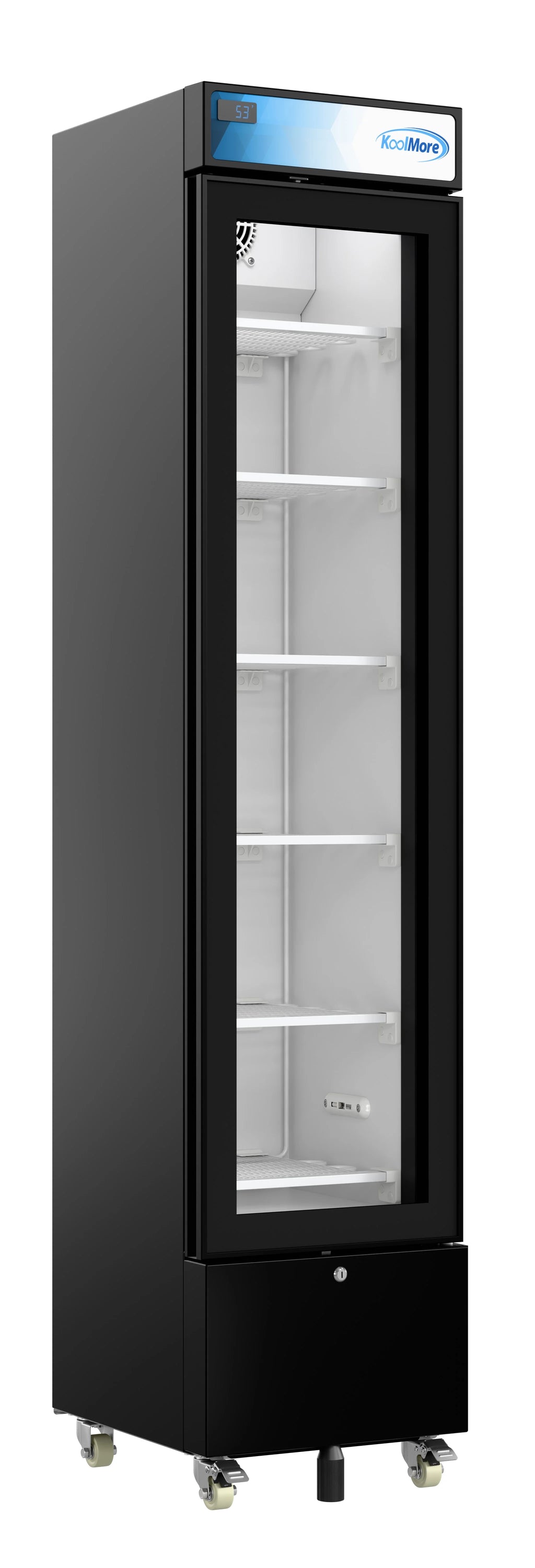 17 in. Slim Commercial Merchandiser Freezer with Manual Defrost, 6.5 Cu. Ft. Capacity, ETL Listed in Black (KM-MDF-17S)