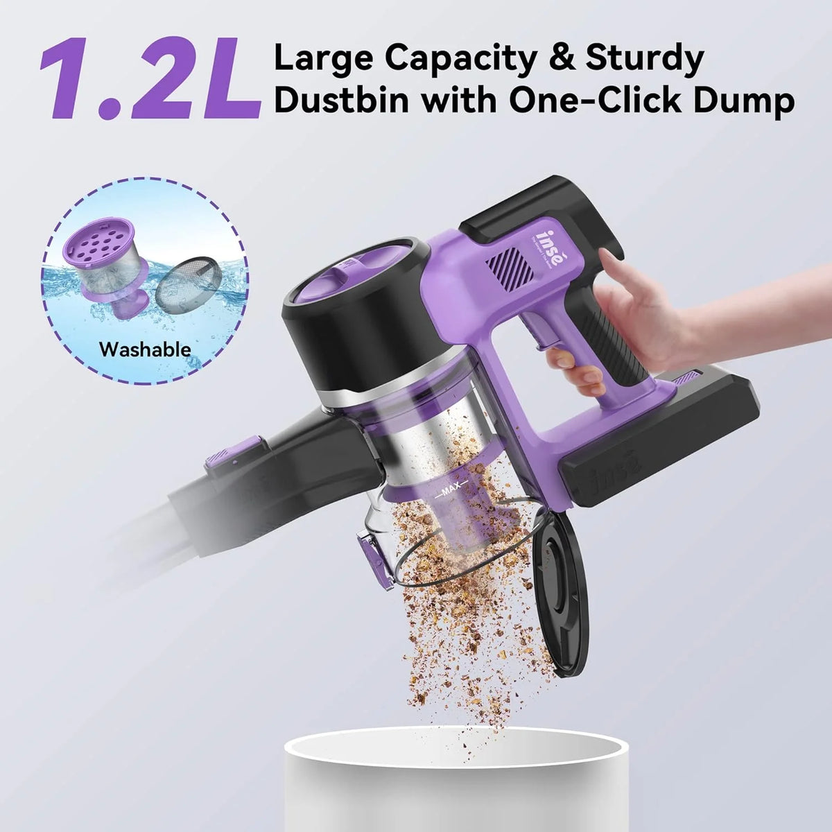 INSE Cordless Vacuum Cleaner, 6-in-1 Stick Vacuum with 26Kpa 350W Suction, Max 50 Min Runtime Rechargeable Vacuum Cleaners for Hard Floor Pet Hair