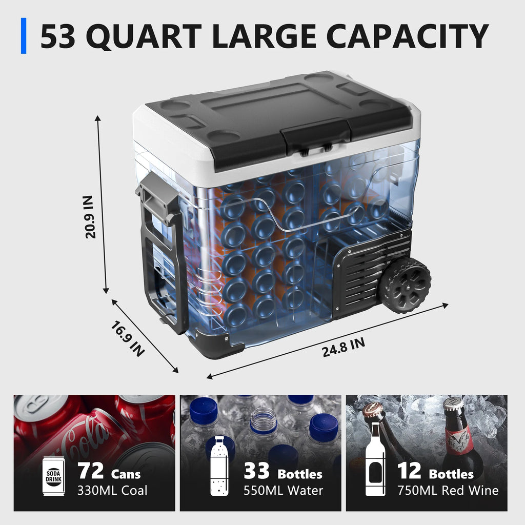 Simzlife 12V Car Refrigerator, 37QT Electric Cooler DC/AC, -4℉~68℉, RV Freezer Fridge Cooler with Wheels & 2 Baskets