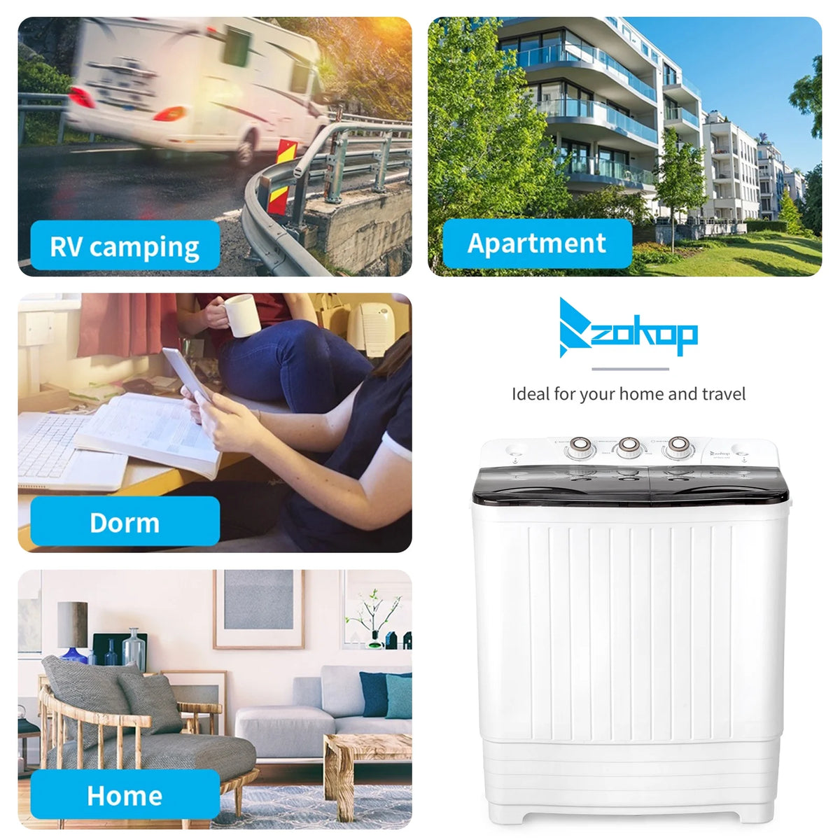 UbesGoo Compact Twin Tub Portable Mini Washing Machine 20lbs Total Washing Machine W/Drain Pump