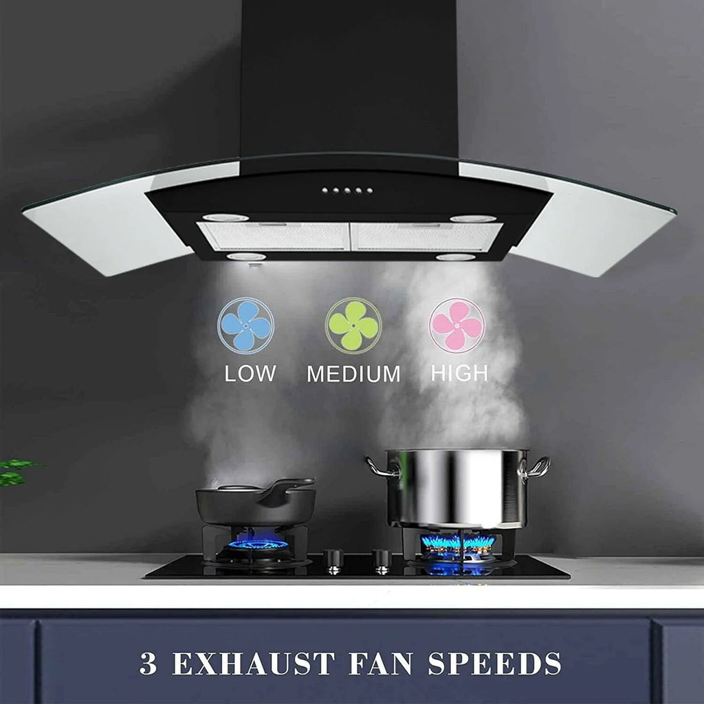 "Joeaonz 30"" Island Mount Range Hood, Stainless Steel, LED Bulbs, Easy-Clean Filters, 120V"