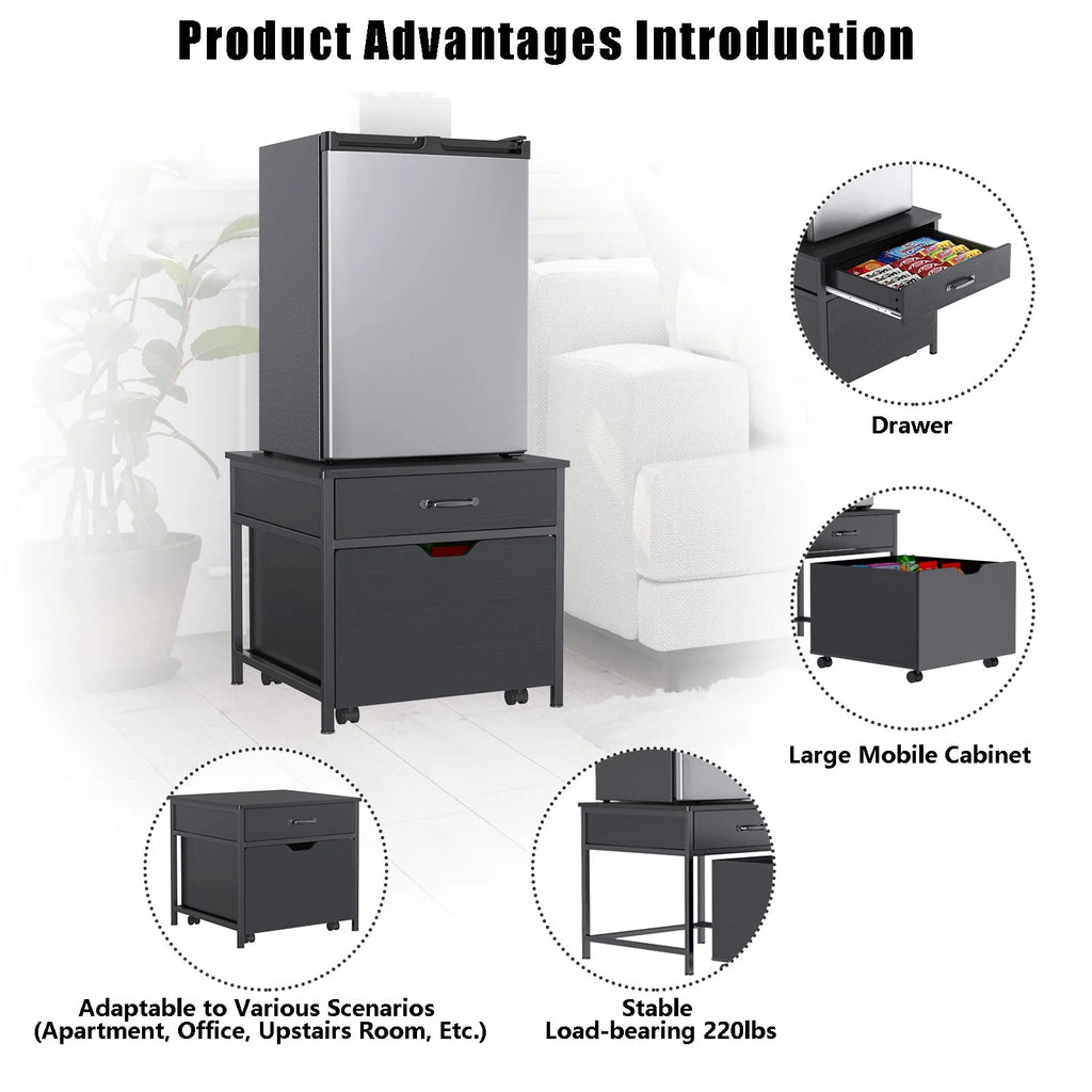 Mini Fridge Stand with Storage, Heavy Duty Mini Fridge Table with Rolling Cabinet