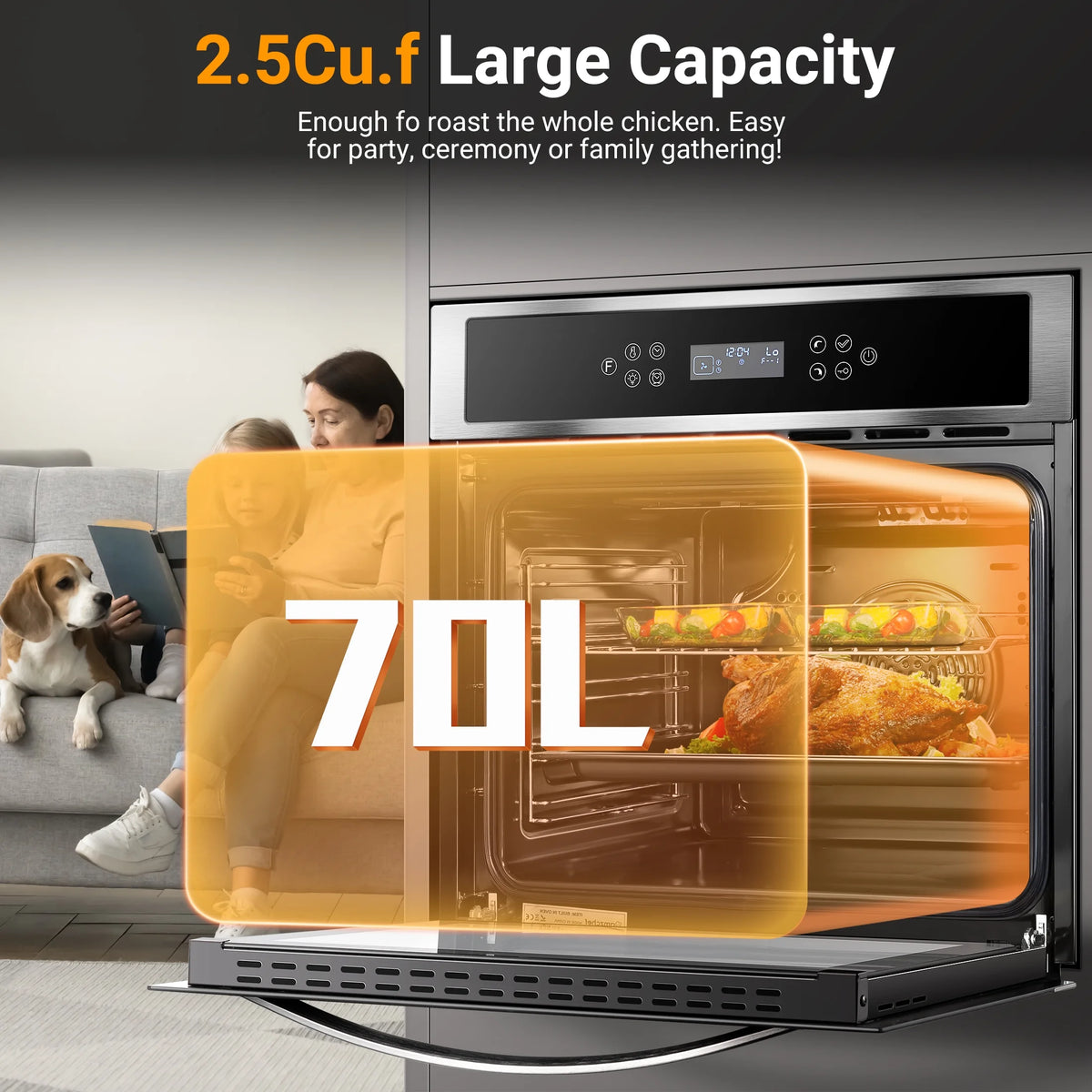 24" Electric Single Wall Oven 2.5 Cu.ft Convection Stainless Steel Built-in Electric Ovens with 11 Functions, 8 Automatic Recipes, 2800W, 240V, Upgraded