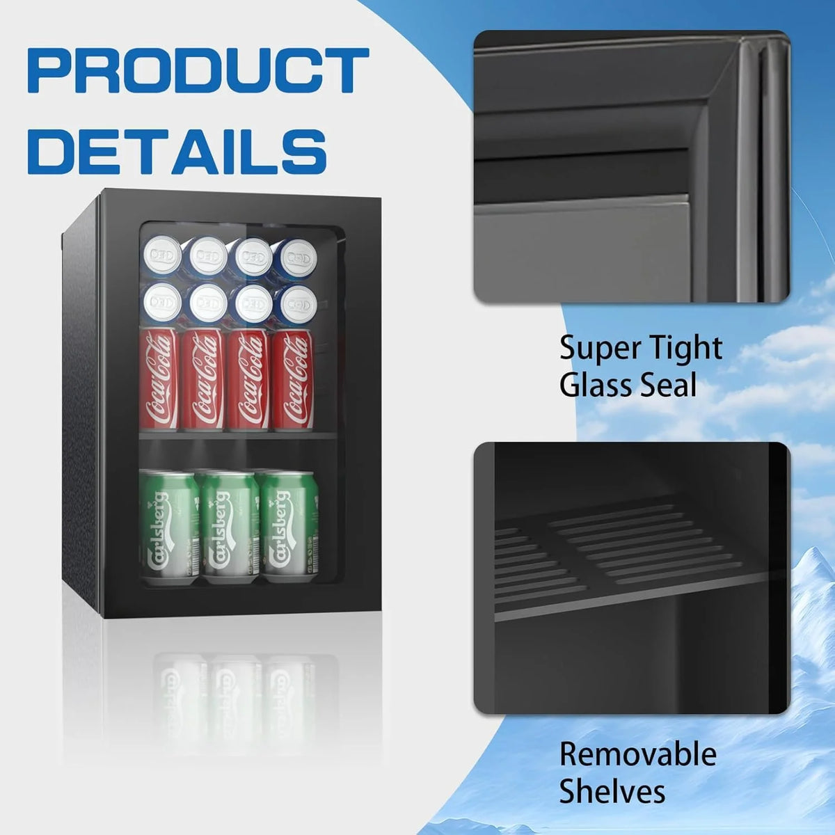 Compact 20 Can Beverage Fridge with Glass Door, 0.9 Cubic Foot Under Counter Cooler with Digital Display