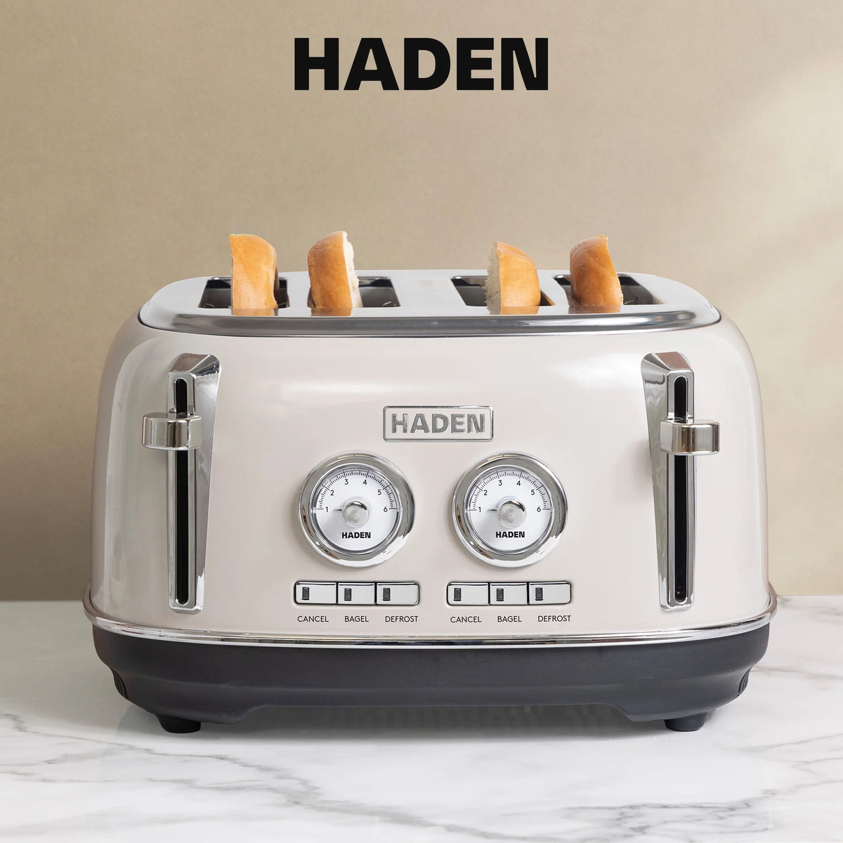 HADEN Dorset Stainless Steel 4-Slice Toaster with Browning Control, Cancel, Reheat and Defrost Settings