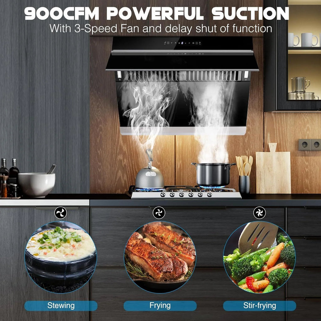 Tieasy 30 inch Under Cabinet Range Hood 900CFM Gesture Touch Control Tempered Glass