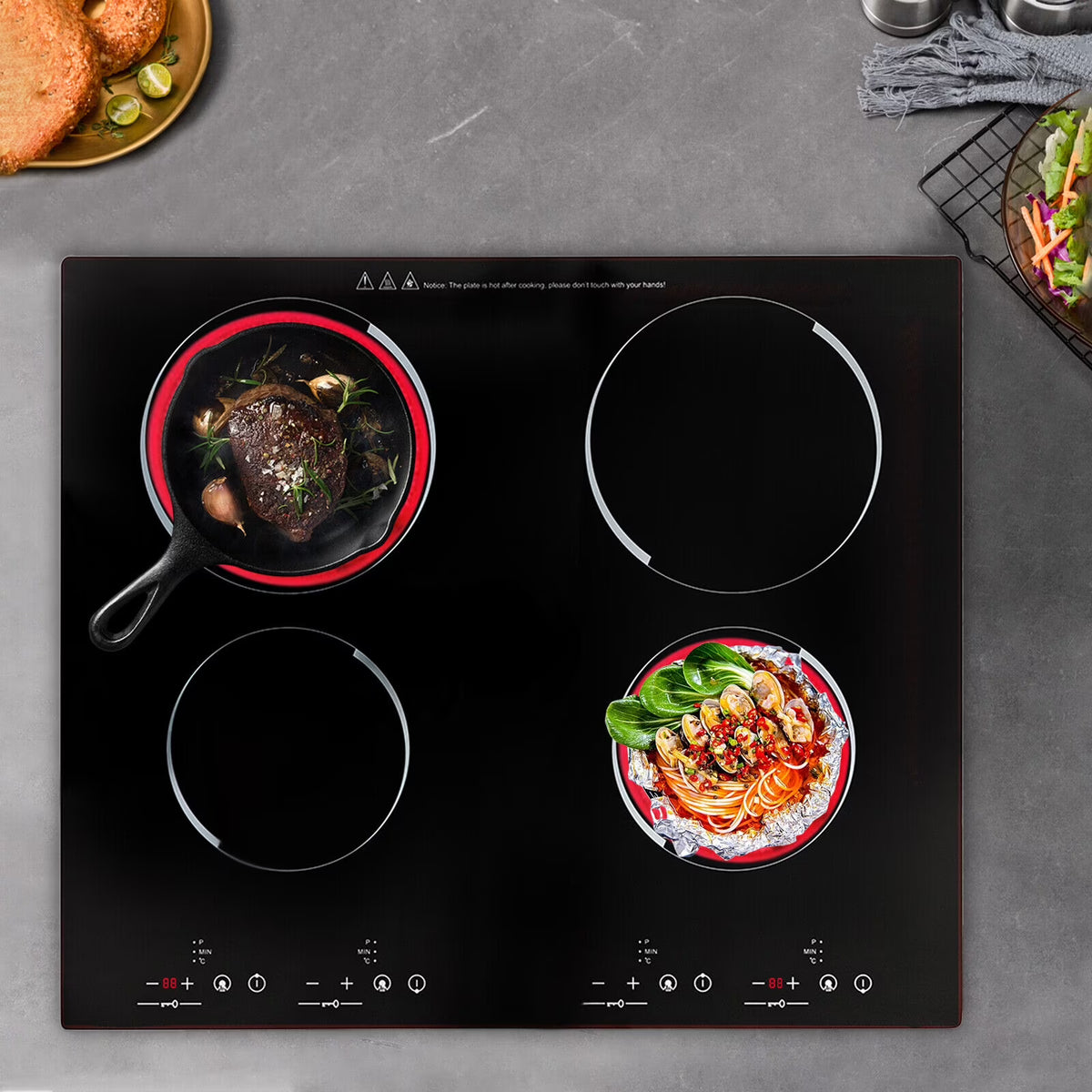 Miumaeov 4-Burners Electric Ceramic Cooktop Built-in Cooktop Stove Ceramic Cooking Stove 9 Gears 3000W 110V