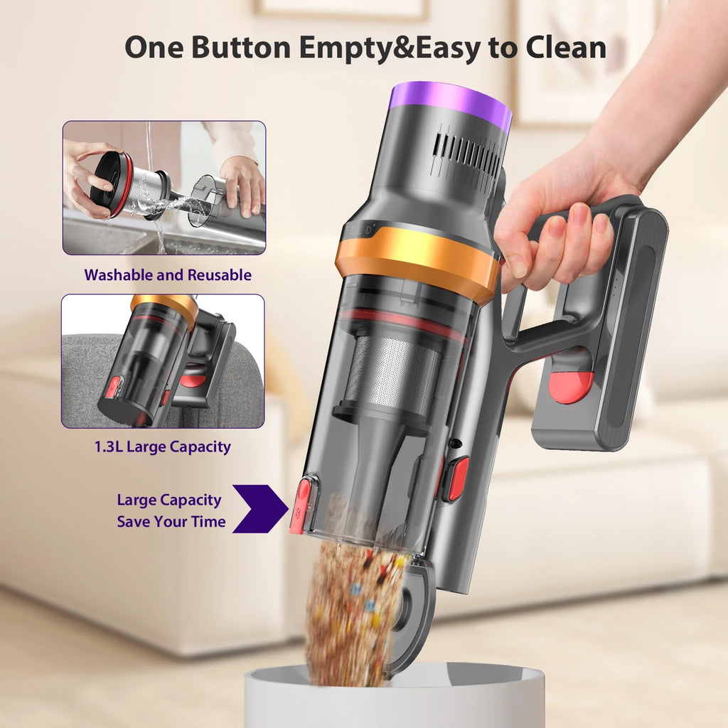 ORFELD Cordless Vacuum Cleaner with 2600mAh Detachable Battery, 45Kpa Powerful Stick Vacuum for Hard Floor Carpet Pet Gold, SV30